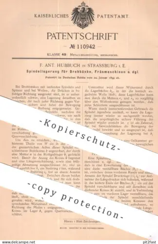 original Patent - F. Ant. Hubbuch , Straßburg , Elsass , Frankreich | 1899 | Spindel an Drehbank , Fräsmaschine | Fräse