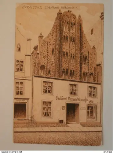 Stralsund i. Mecklenburg , 1908 , Bäckerei Hermann Wasow , Mühlenstrasse 1 , Ansichtskarte , AK !!