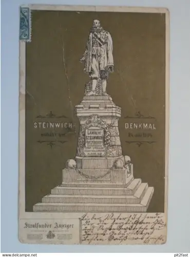 Stralsund i. Mecklenburg , 1904 , Enthüllung Steinwich-Denkmal , Stralsunder Anzeiger , Ansichtskarte , AK !!