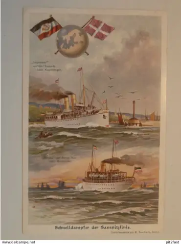Schnelldampfer der Sassnitz-Linie , Dampfschiff-Gesellschaft Stettin , ca. 1910 , Ansichtskarte , AK !!