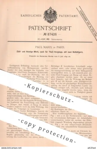 original Patent - Paul Marix , Paris , Frankreich | 1894 | Zählwerk , Anzeigewerk | Uhr , Stromzähler , Gaszähler !!