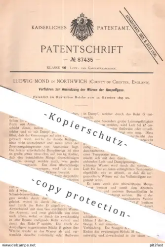 original Patent - Ludwig Mond , Northwich , Chester , England | 1895 | Nutzung der Wärme von Auspuffgas | Gas , Gasmotor