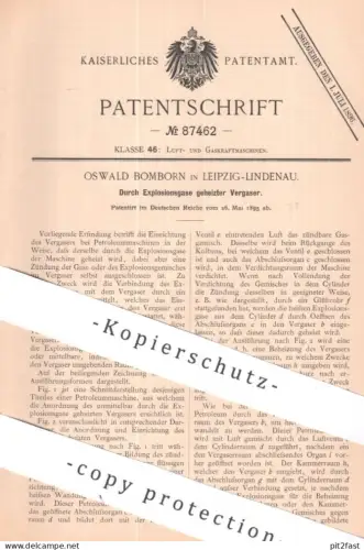 original Patent - Oswald Bomborn , Leipzig / Lindenau | 1895 | Durch Explosionsgase geheizter Vergaser | Gas , Gasmotor