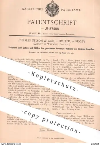 original Patent - Charles Nelson & Comp. Ltd. , Rugby , Warwick , England | 1895 | Lüften & Kühlen von Zement | Cement !