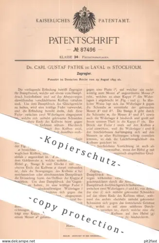 original Patent - Dr. Carl Gustaf Patrik de Laval , Stockholm , Schweden | 1895 | Zugregler | Feuerung Ofen Dampfkessel