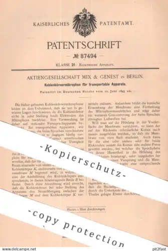 original Patent - AG Mix & Genest , Berlin | 1895 | Kohlenkörnermikrophon | Mikrophon , Mikrofon , Strom , Elektroden