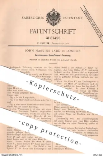 original Patent - John Haskins Ladd , London , England | 1895 | Dampfkessel - Feuerung | Kessel , Ofen , Heizung !!