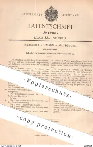 original Patent - Richard Lindemann , Magdeburg | 1905 | Schirmschieber | Schirm , Regenschirm , Sonnenschirm , Schirme