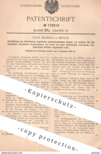 original Patent - Carl Selberg , Berlin | Herst. abgetönter photographischer Kopien | Kopieren , Vignette , Kamera