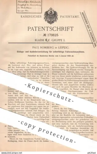 original Patent - Paul Romberg , Leipzig | 1906 |  Einlegen &  Ausheben bei Fasswaschmaschine | Fass - Waschmaschine !!