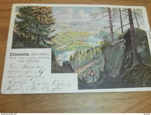 Lilienstein , Blick nach Bad Schandau , 1902 , Ansichtskarte , AK !!