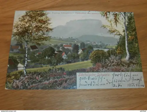 alte AK -  Festung Königstein von Pfaffendorf gesehen , 1905 , Ansichtskarte !!