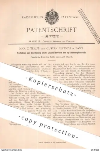 original Patent - Max C. Traub , Gustav Pertsch , Basel , Schweiz | 1893 | Darstellung von Diacetylderivat | Chemie !!