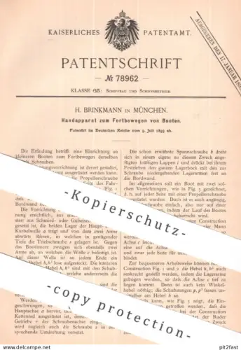 original Patent - H. Brinkmann , München | 1893 | Fortbewegen von Booten | Boot Boote , Schiff Schiffbau Schiffsschraube