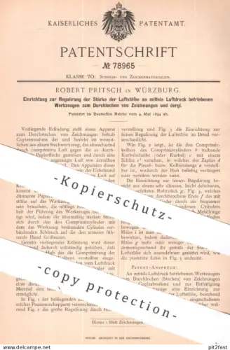 original Patent - Robert Pritsch , Würzburg | Durchlochen bzw. Stechen von Zeichnungen | Papier , Feder , Werkzeug Kopie