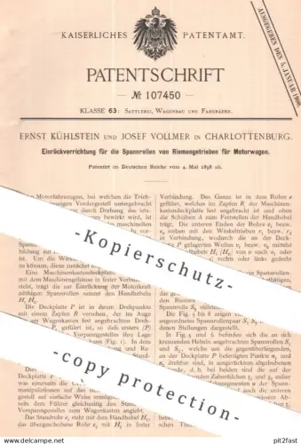original Patent - Ernst Kühlstein , Josef Vollmer , Berlin / Charlottenburg | 1898 | Riemengetriebe an Motorwagen | Auto