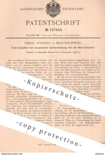 original Patent - Oskar Rössner , Braunschweig | 1898 | Fahrradsattel | Fahrrad - Sattel | Fahrräder , Sitz , Wagen !!