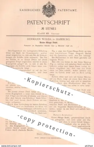original Patent - Hermann Werba , Hamburg | 1898 | Ocean - Hänge - Stuhl | Hängestuhl , Liegestuhl | Schiff , Schiffe !!