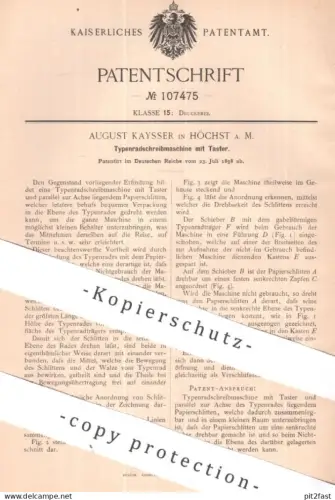 original Patent - August Kaysser , Höchst / Main | 1898 | Typenradschreibmaschine mit Taster | Schreibmaschine , Druck