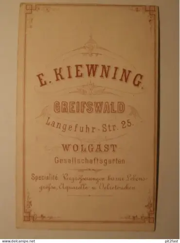 Kabinettfoto - E. Kiewning in Greifswald / Wolgast , CDV , Mecklenburg , Photographie , Kabinett !!