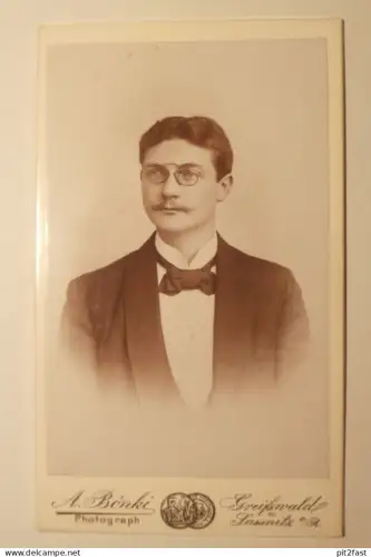 Kabinettfoto - A. Bönki in Greifswald und Sassnitz a. Rügen , CDV , Mecklenburg , Photographie , Kabinett !!