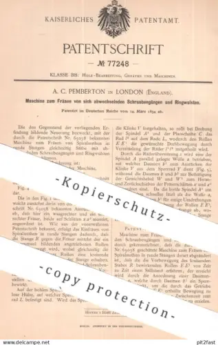 original Patent - A. C .Pemberton , London , England | 1894 | Fräsmaschine | Fräse , Fräsen | Holzfräse , Holz !!