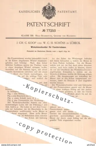 original Patent - J. Ch. C. Koop , W. C. H. Schöss , Lübeck | 1894 | Winkeleinschneider für Fensterrahmen | Tischler !