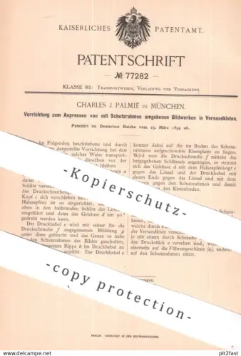 original Patent - Charles J. Palmié , München | 1894 | Bild , Gemälde , Versand | Transportkisten , Kunst , Bilder