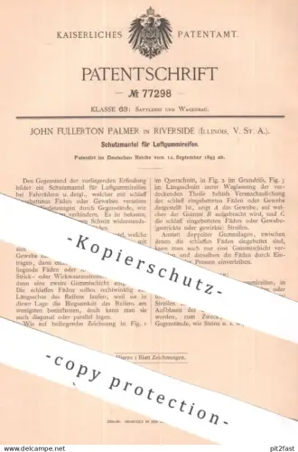original Patent - John Fullerton Palmer , Riverside , Illinois , USA | 1893 | Schutzmantel für Luftgummireifen | Reifen