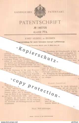 original Patent - Josef Seiberl , Bremen | 1902 | Steuervorrichtung für Luftfahrzeuge | Luftschiff , Steuerung !!