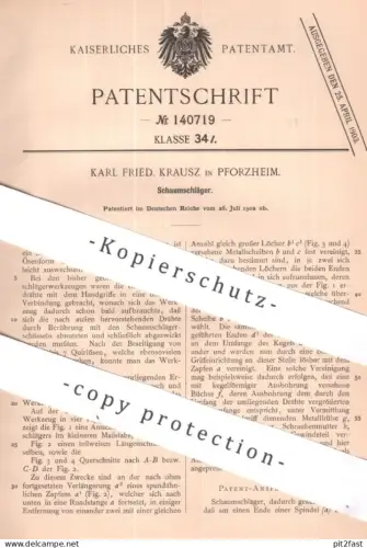 original Patent - Karl Fried. Krausz , Pforzheim | 1902 | Schaumschläger | Schneebesen , Quirl , Schaumbesen