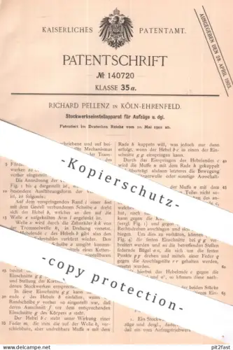 original Patent - Richard Pellenz , Köln / Ehrenfeld | 1902 | Stockwerke - Mechanismus für Aufzüge | Fahrstuhl , Aufzug