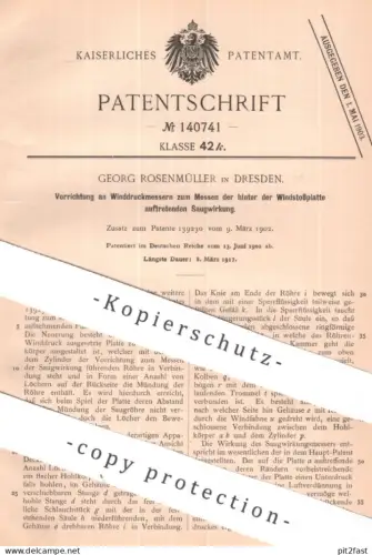 original Patent - Georg Rosenmüller , Dresden | 1902 | Winddruckmesser | Winddruck messen | Windkraft , Saugwirkung !!!