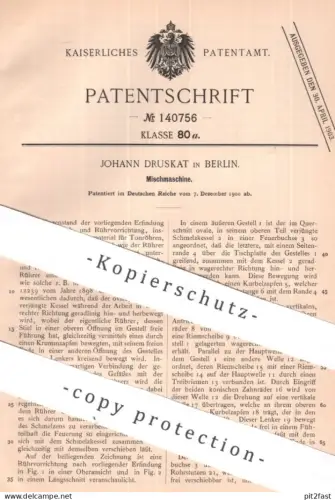 original Patent - Johann Druskat , Berlin | 1900 | Mischmaschine | Mischen , Gemisch , Rührer , Rührmaschine , Kessel