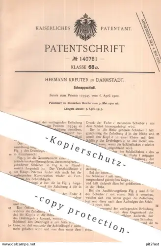 original Patent - Hermann Kreuter , Darmstadt | 1902 | Schnappschloss | Schloss , Schloß , Schlösser | Hängeschloss !!