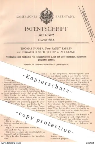 original Patent - Thomas Farrer , Fanny Farrer , Edward Joseph Thorp , Auckland , Neuseeland | 1902 | Schiebefenster !