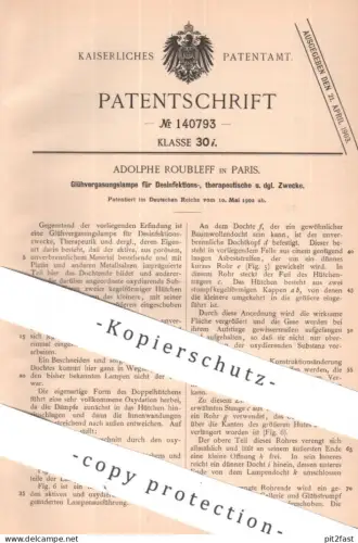 original Patent - Adolphe Roubleff , Paris , Frankreich | 1902 | Glühvergasungslampe | Glühlampe | Lampe , Therapie !!