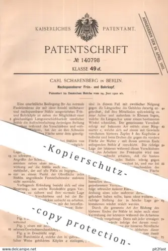 original Patent - Carl Scharenberg , Berlin | 1902 | Nachspannbarer Fräskopf & Bohrkopf | Bohren , Fräsen , Fräsmaschine