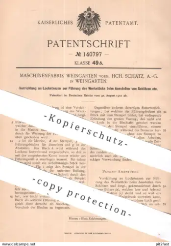 original Patent - Maschinenfabrik Weingarten vormals HCH. Schatz AG , 1902 | Lochstanze | Stanze , Stanzen , Stempel