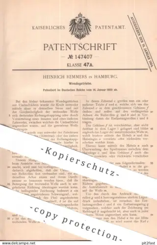 original Patent - Heinrich Remmers , Hamburg | 1903 | Wendegetriebe | Getriebe | Kupplung , Motor , Motoren