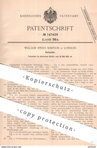 original Patent - William Speirs Simpson , London , England | 1902 | Reitsattel | Pferdesattel , Reiten , Pferde , Pferd