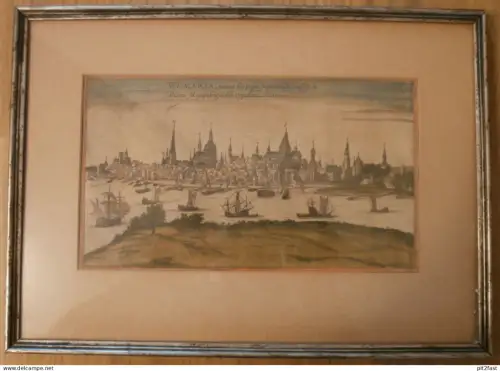 Rostock i. M. - Kupferstich - 1575 - handkoloriert - extrem RAR , gerahmt , Adel , Wertheim , Wismaria !!