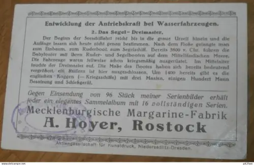 Margarine-Fabrik A. Hoyer in Rostock , alte Reklamekarte Segelboot , Mecklenburg