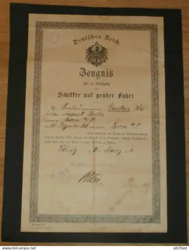 Zeugnis für Schiffer , 1914, Steuermann Belke , Born a. Darß , Ribnitz , Schiffahrte , Schiffe , Schiff , Mecklenburg !!