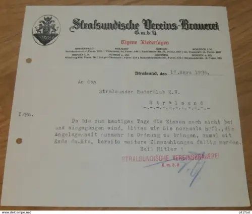Vereins Brauerei Stralsund , 1936, Ruderklub , Bierbrauerei , Bier , Mecklenburg !!