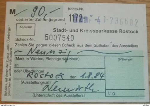 alter Scheck , Rostock , 1984 , Sparkasse , Mecklenburg !!