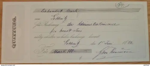 alte Quittung , Goldenitz , 1882 , Scheck , Mecklenburg !!