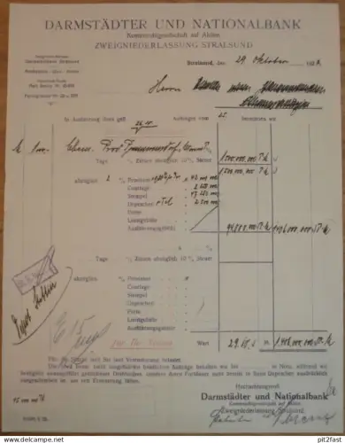 Nationalbank Stralsund i. Mecklenburg , 1923 , Hypothek , Aktien , Wertpapiere !