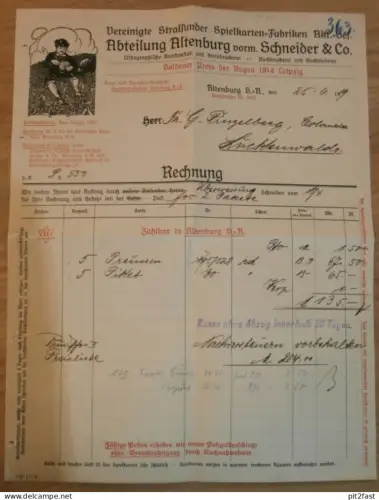 Spielkarten - Fabrik Stralsund AG , 1919 , Altenburg , Kartenspiel , alte Rechnung !!