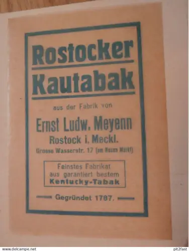 Kautabak - Ernst Meyenn in Rostock i. Mecklenburg , Etikett , Tabak ,Reklame / Werbung !!